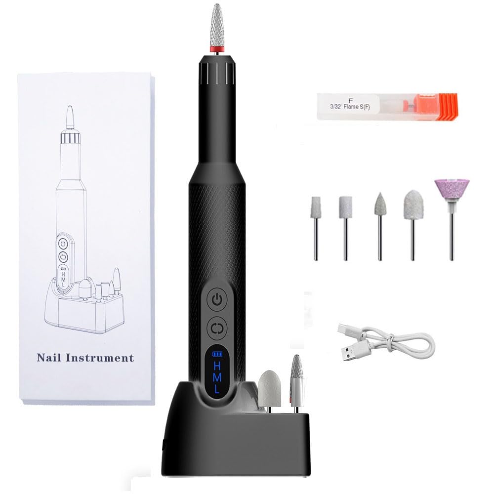 Pinkiou Cordless Nail Drill Portable Electric Nail File Rechargeable Nail Filer Electric Nail Drill Kit Nail Art Sanding for Acrylic Gel Nails Professional Manicure Pedicure Polishing